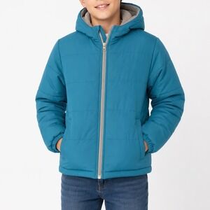 Operation Warm Puffer Jacket Kids 5/6 Teal Blue Hooded Excellent